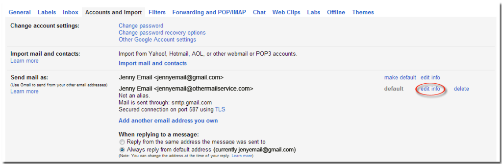 Gmail Settings accounts